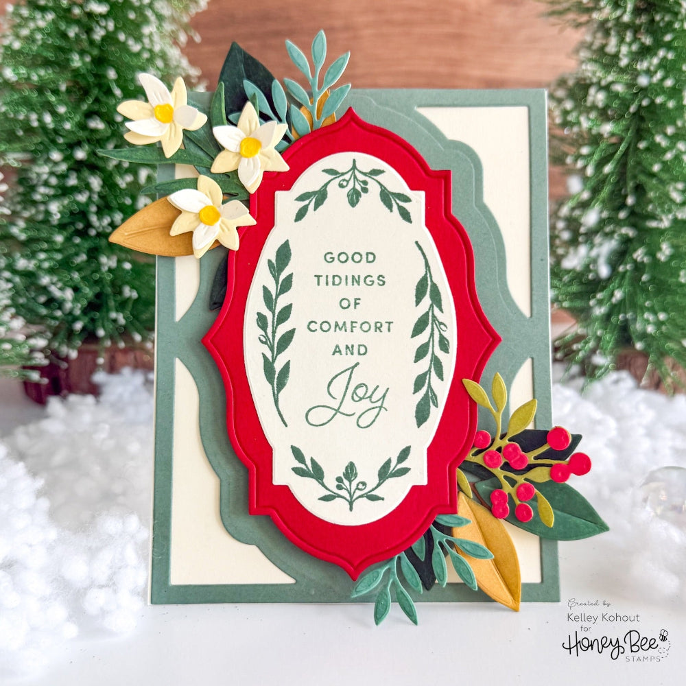 Honey Bee Laurel Wishes Clear Stamps hbst-708 Good Tidings Of Comfort And Joy Card