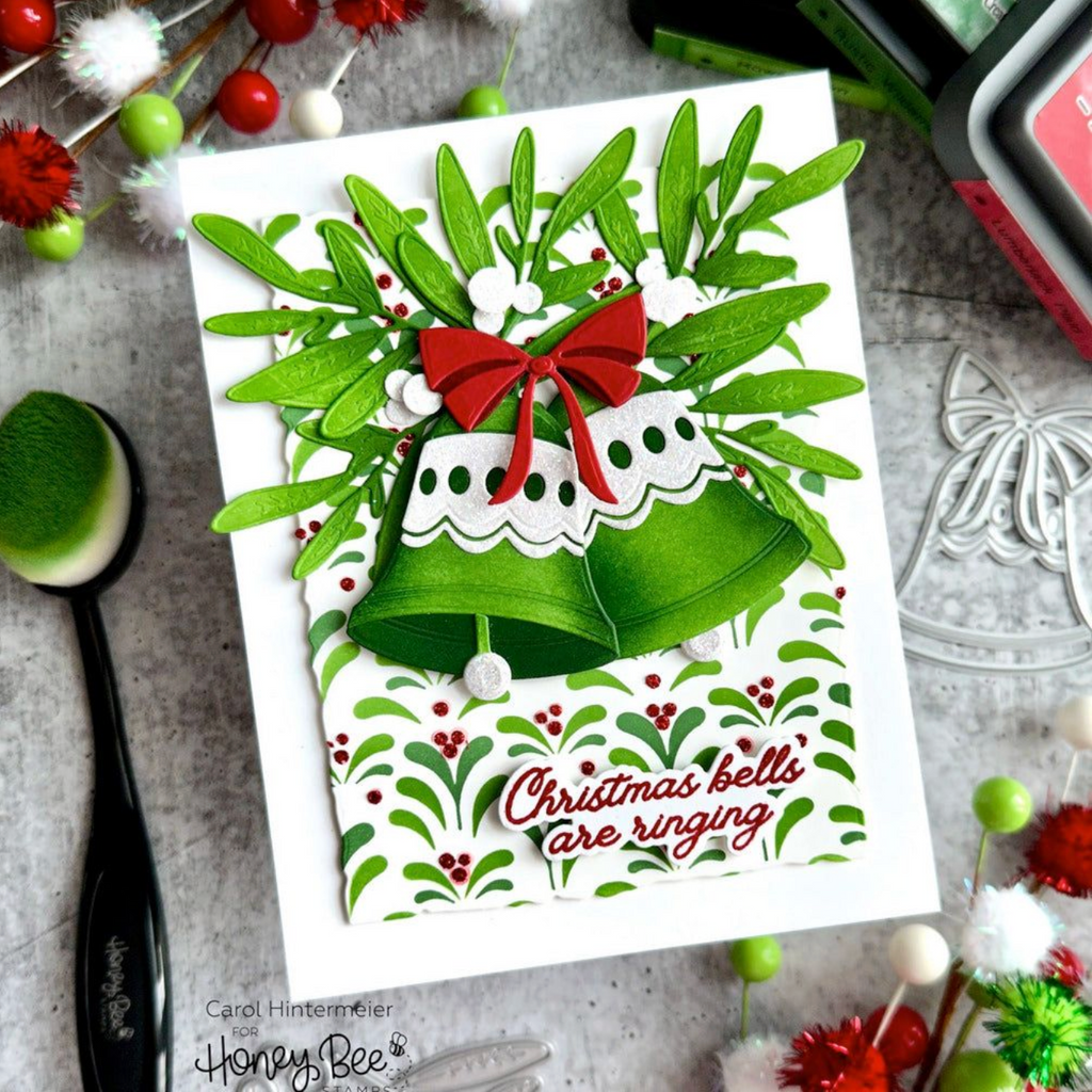 Honey Bee Layering Holiday Bells Dies hbds-lhbel Carol Hintermeier Card