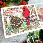 Honey Bee Let Nature Sing Clear Stamps And Dies Bundle Cardinal Pinecone Card by Carol Hintermeier