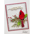 Honey Bee Let Nature Sing Clear Stamps And Dies Bundle Cardinal branch Card by Kelley Kohout
