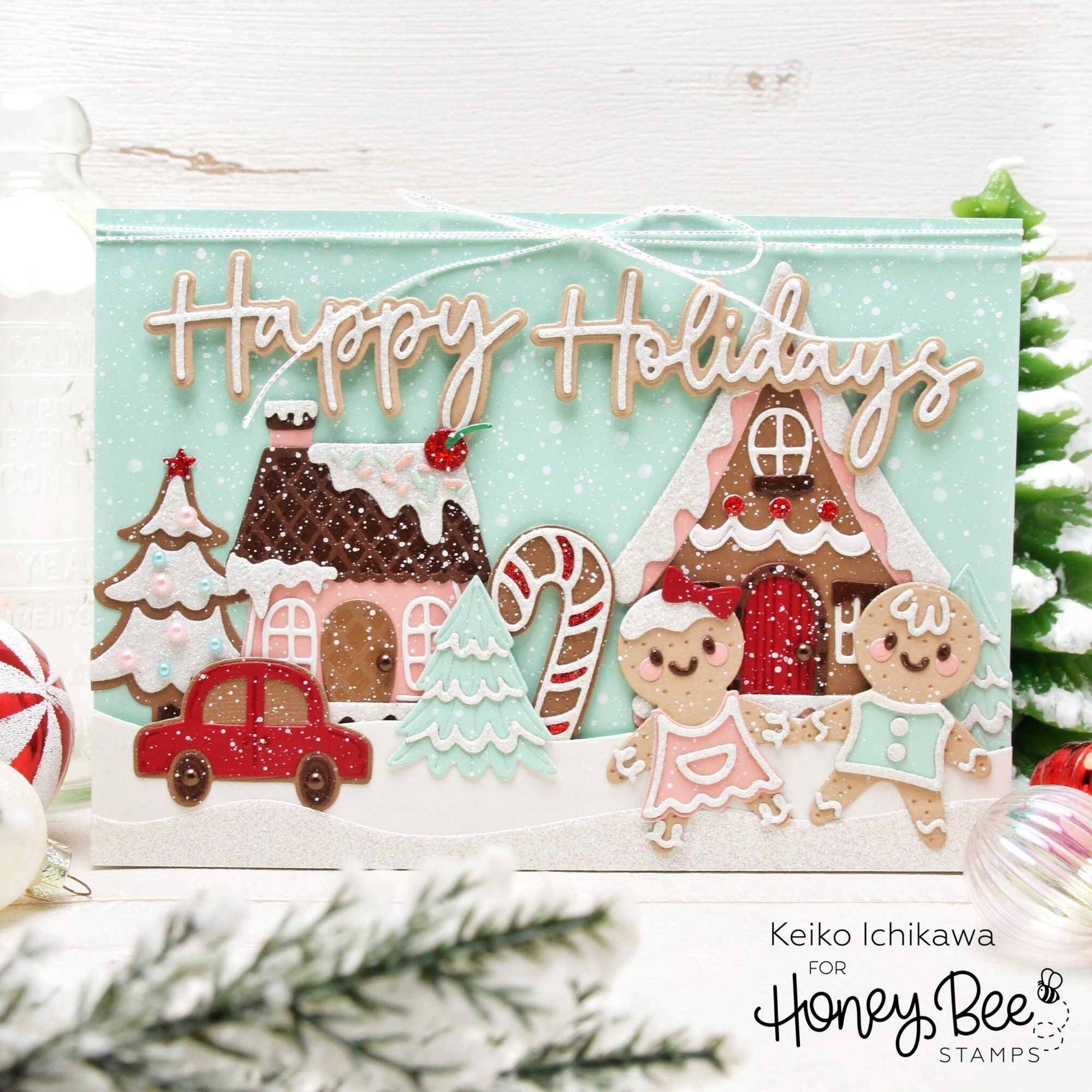 Honey Bee Lovely Layers Alice's Gingerbread Lane Dies hbds-llagl Christmas Cookie Town Scene Card | color-code:ALT01
