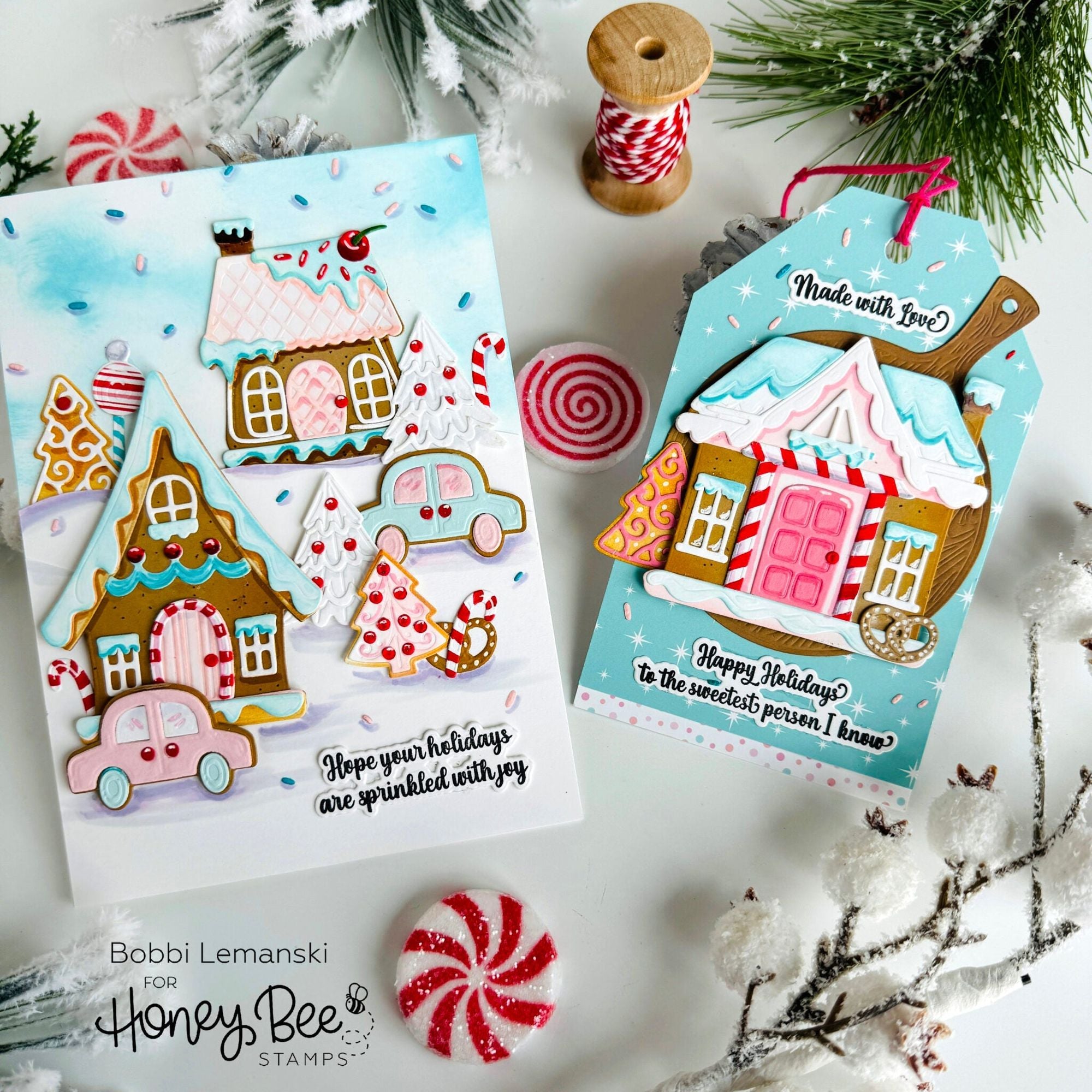 Honey Bee Lovely Layers Alice's Gingerbread Lane Dies hbds-llagl Holiday Card And Gift Tag | color-code:ALT02