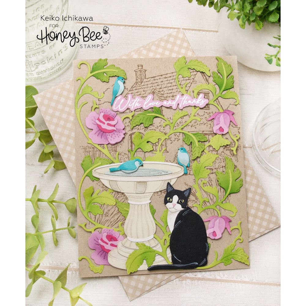 Honey Bee Lovely Layers Bird Bath Dies hbds-llbbath With Love And Thanks Cat Card