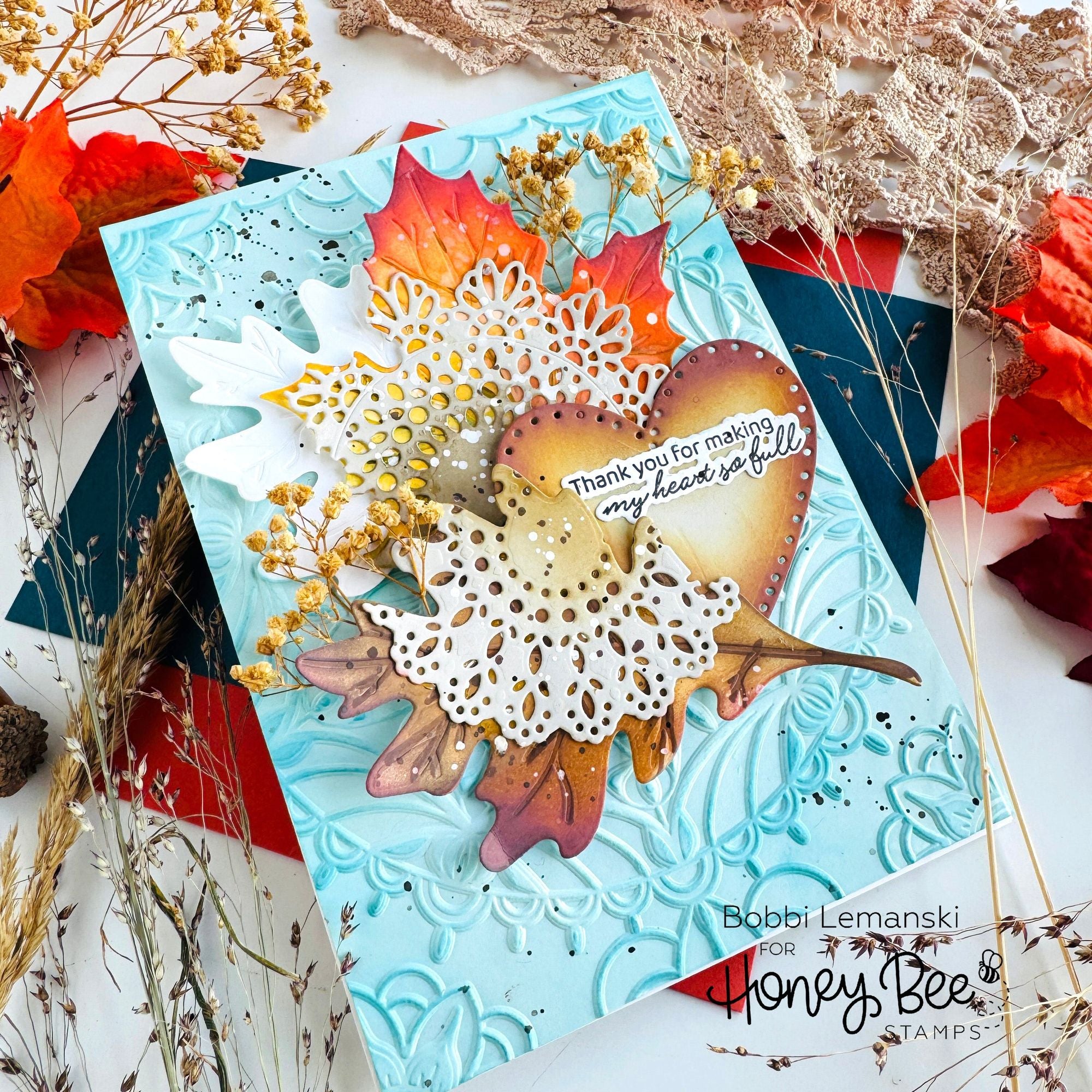 Honey Bee Lovely Layers Boho Leaves Dies hbds-llbhol My Heart So Full Card