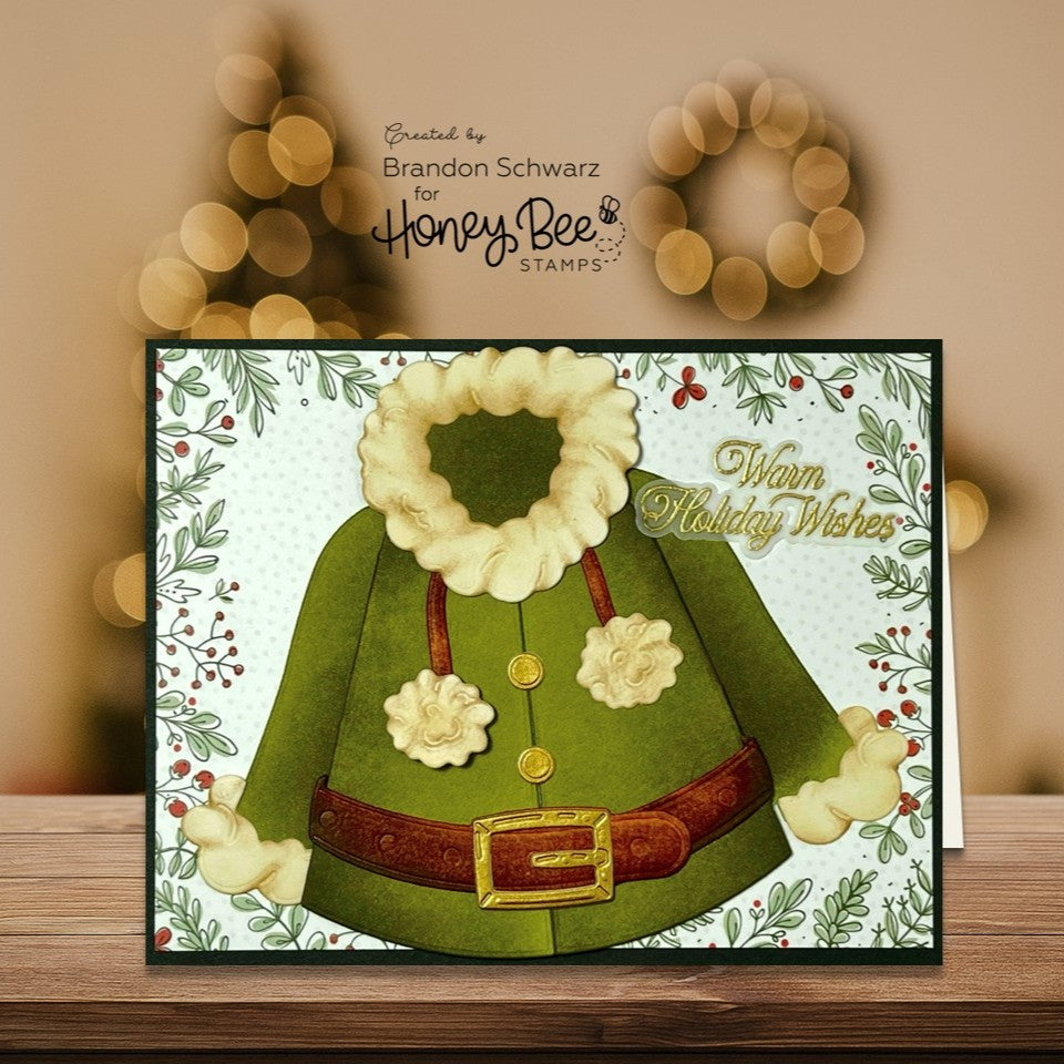Honey Bee Lovely Layers Coat Holiday Add On Dies hbds-llholct Warm Holiday Wishes Card