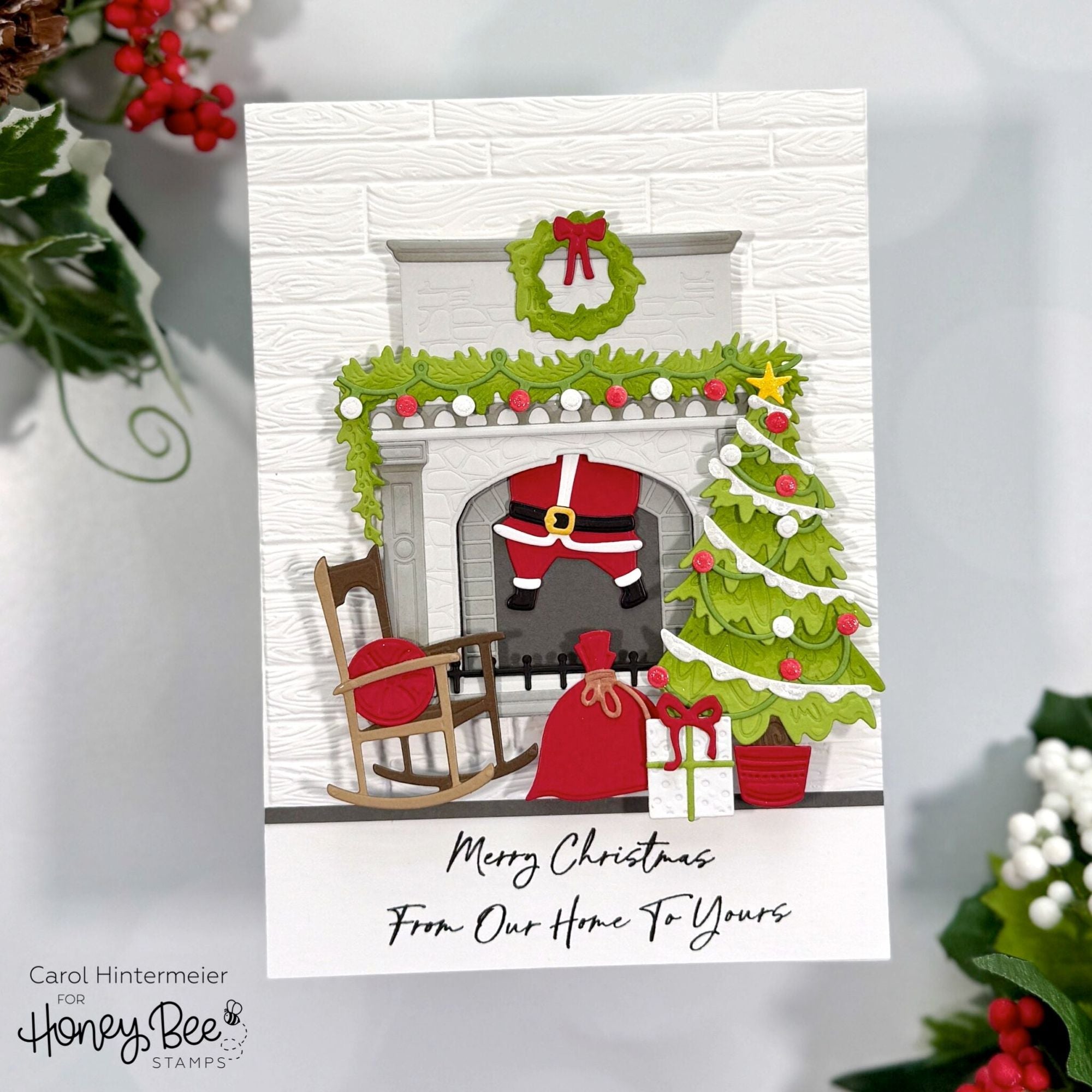 Honey Bee Lovely Layers Fireplace Holiday Add-On Dies hbds-llfplhl Swinging Santa Card | color-code:ALT02
