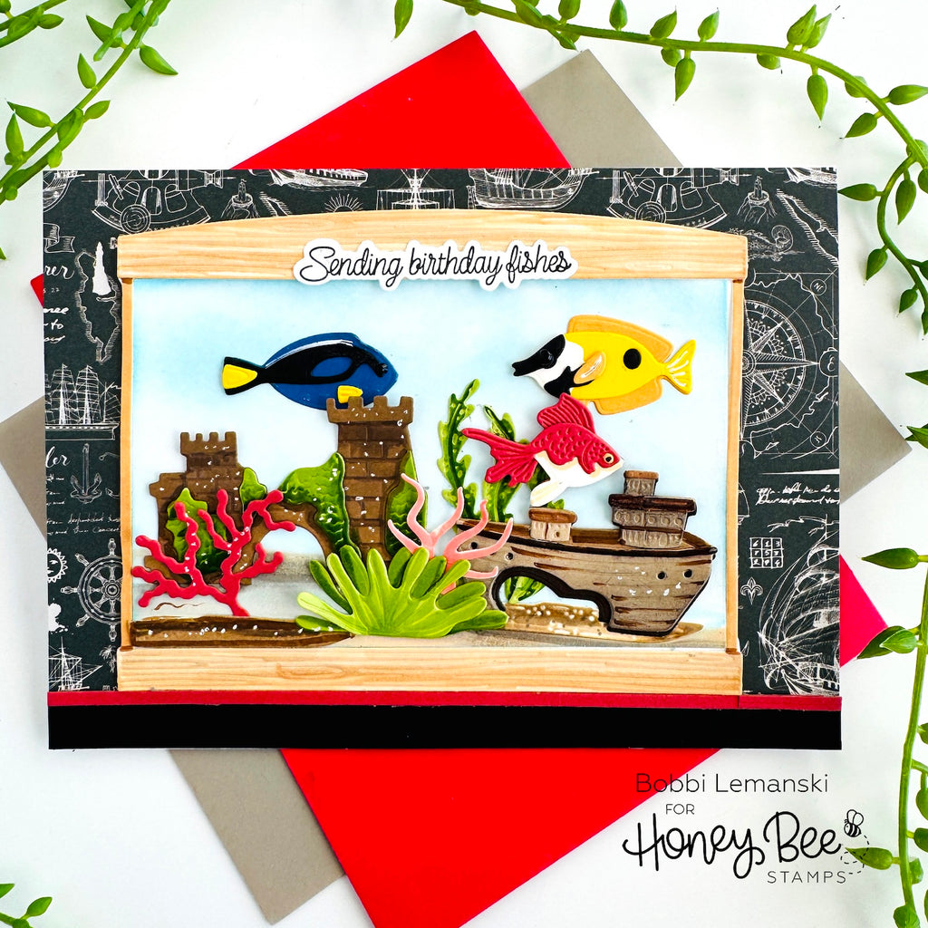 Honey Bee Lovely Layers Fish Dies hbds-llfish Sending Birthday Wishes Card