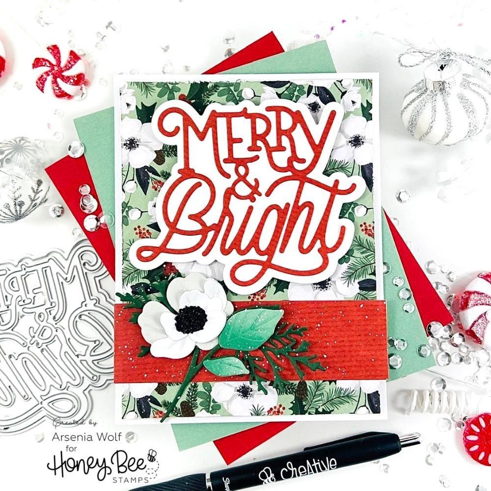 Honey Bee Lovely Layers Mini Holiday Florals Dies hbds-llmhf Merry And Bright Card