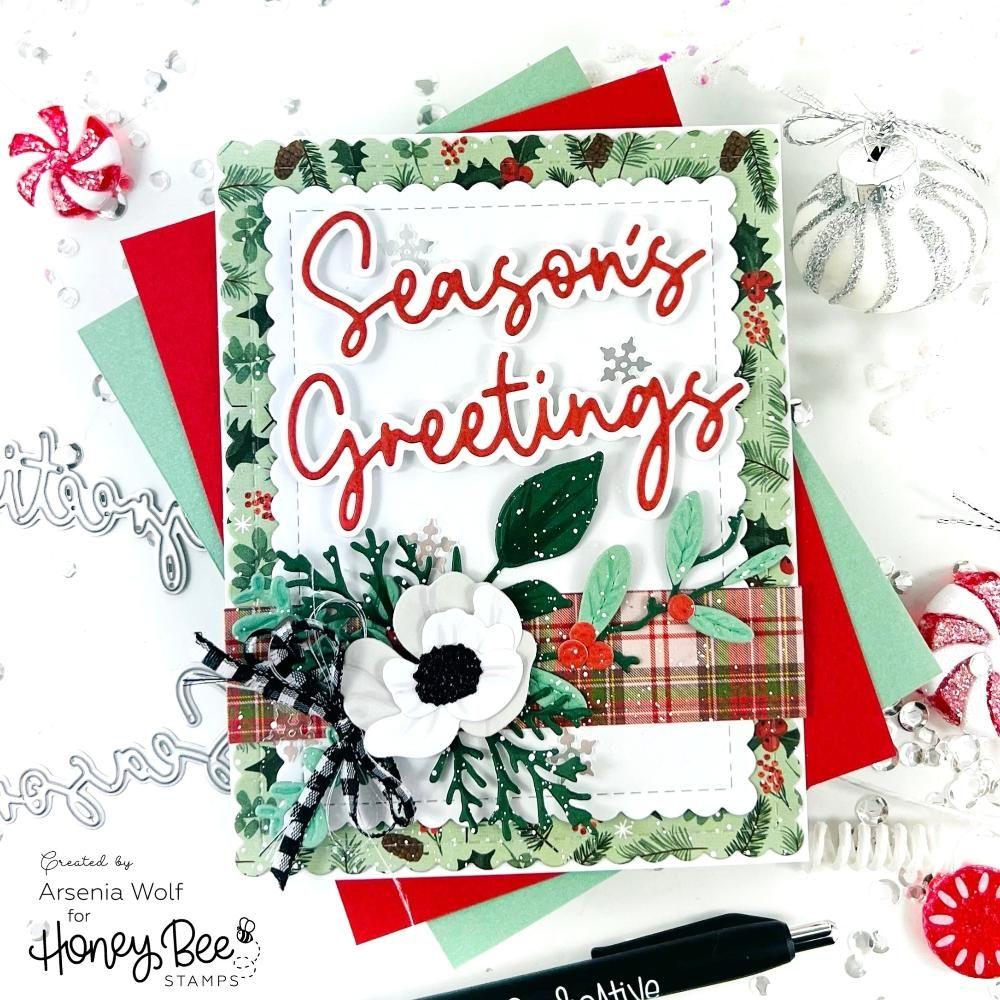 Honey Bee Lovely Layers Mini Holiday Florals Dies hbds-llmhf Season's Greetings Card