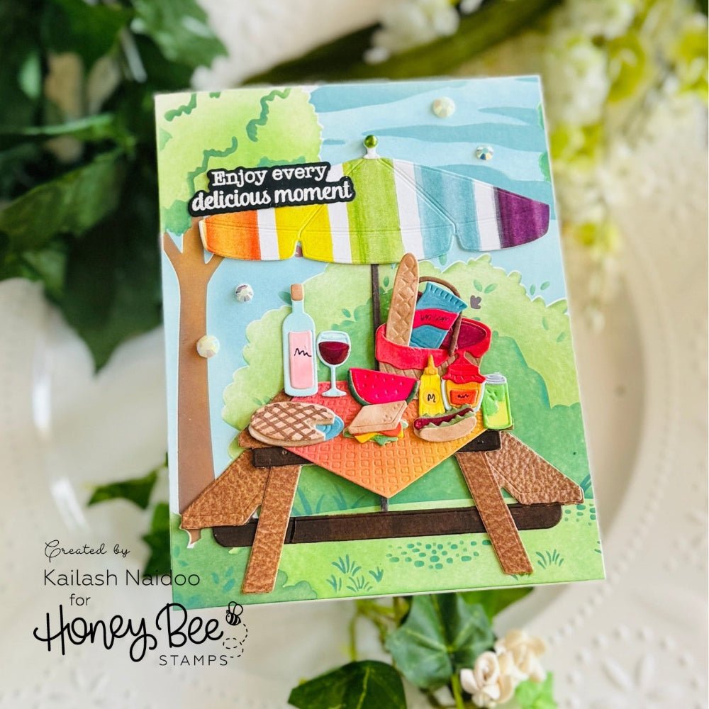 Honey Bee Lovely Layers Picnic Table Dies hbds-llpctbl Enjoy Every Delicious Moment Card