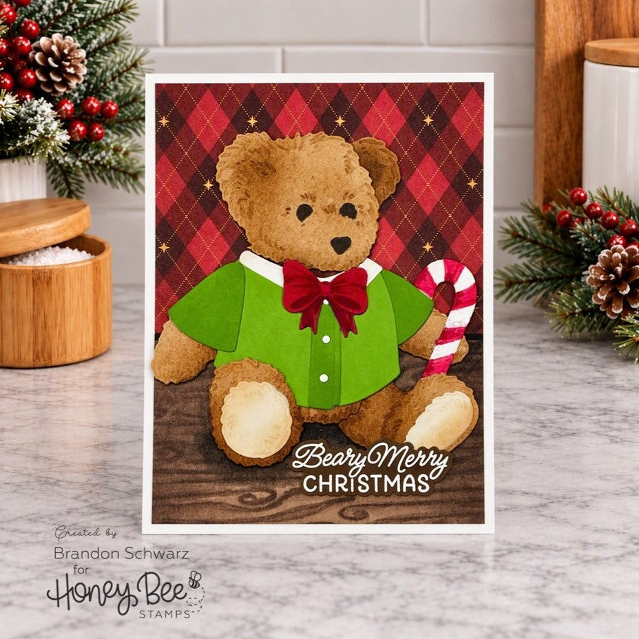 Honey Bee Lovely Layers Teddy Bear And Holiday Add On Dies Bundle Merry Christmas Card