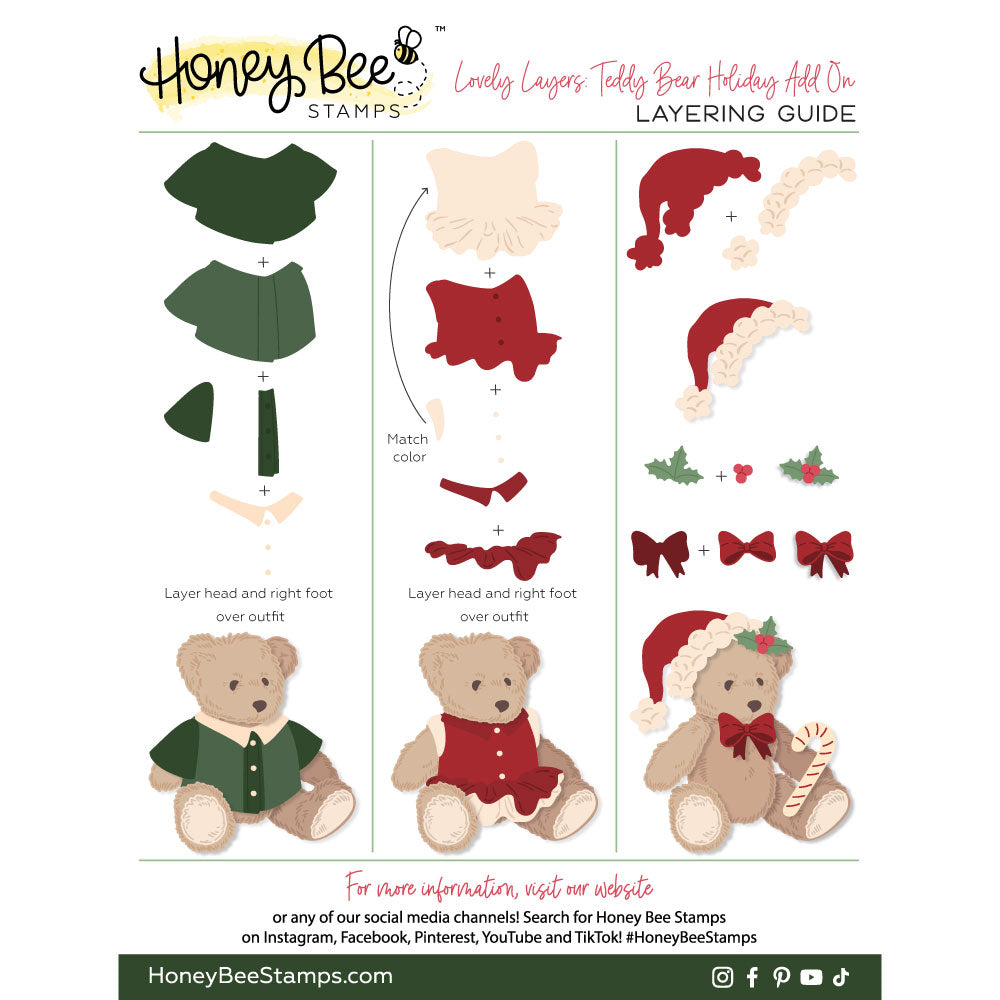 Honey Bee Lovely Layers Teddy Bear Holiday Add On Dies hbds-llhltdy Layering Guide