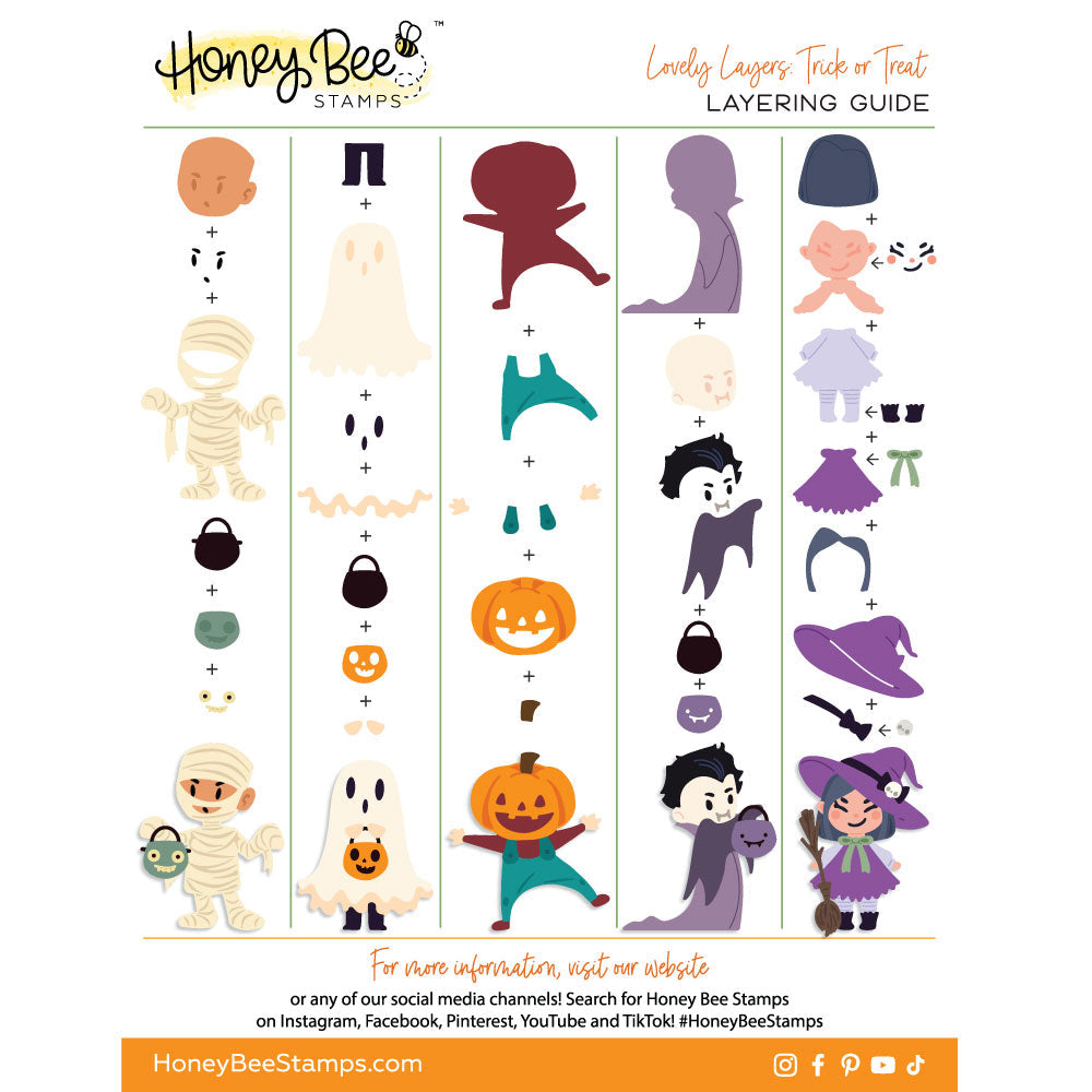 Honey Bee Lovely Layers Trick Or Treat Dies hbds-lltktrt Halloween Costume Layering Guide