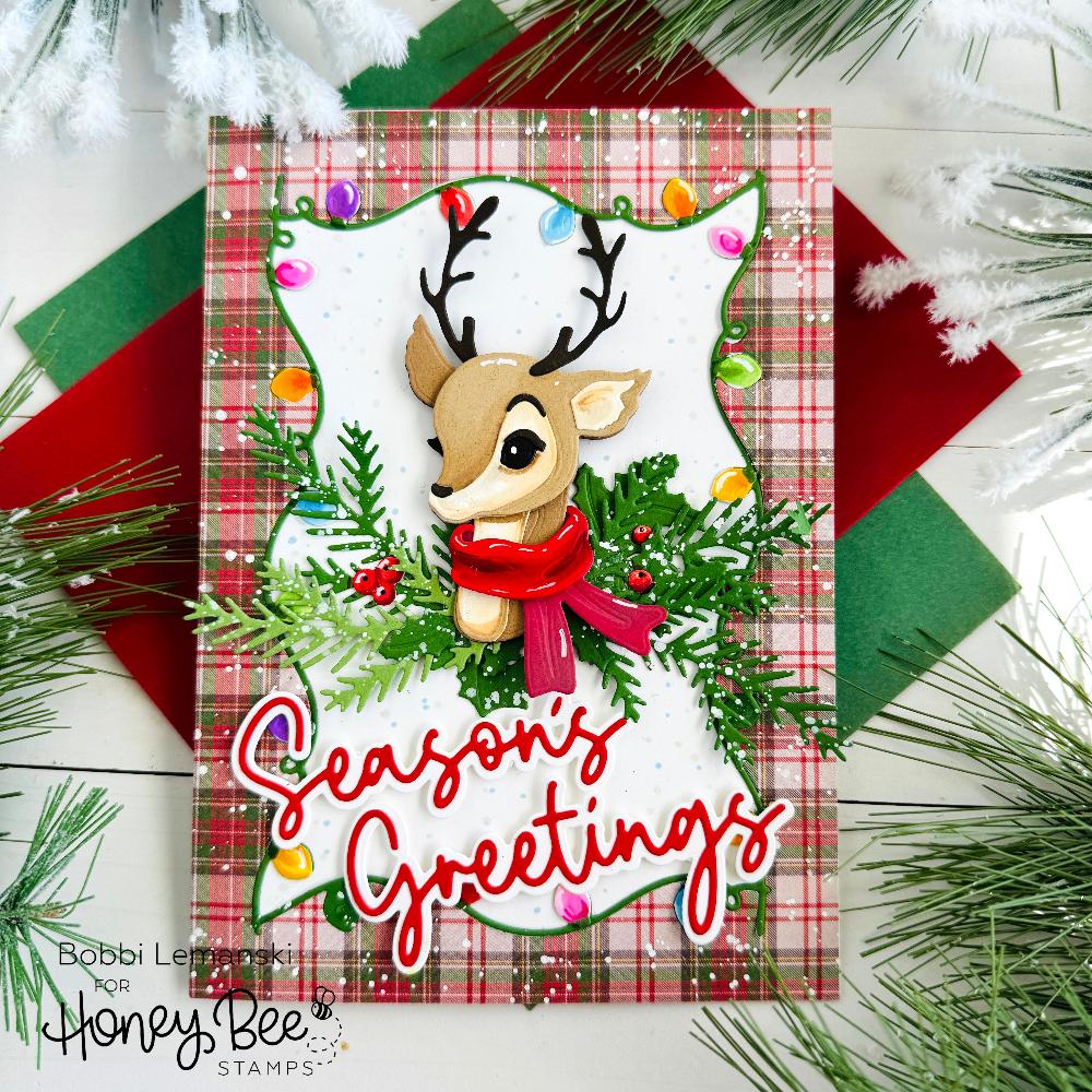 Honey Bee Lovely Layers Vintage Reindeer Dies hbds-llvinrd Season's Greetings Card