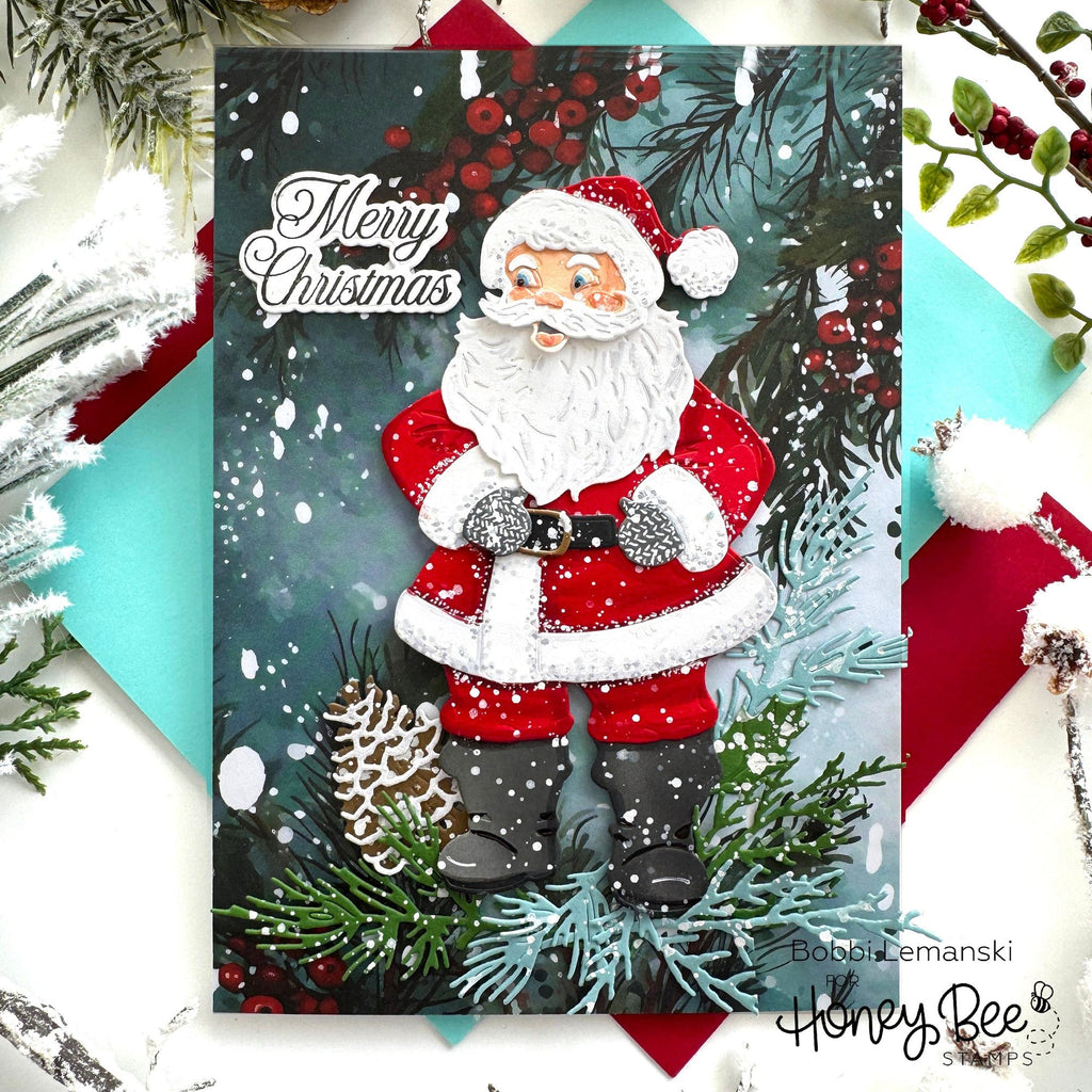Honey Bee Lovely Layers Vintage Santa Dies hbds-llvnst Merry Christmas Card