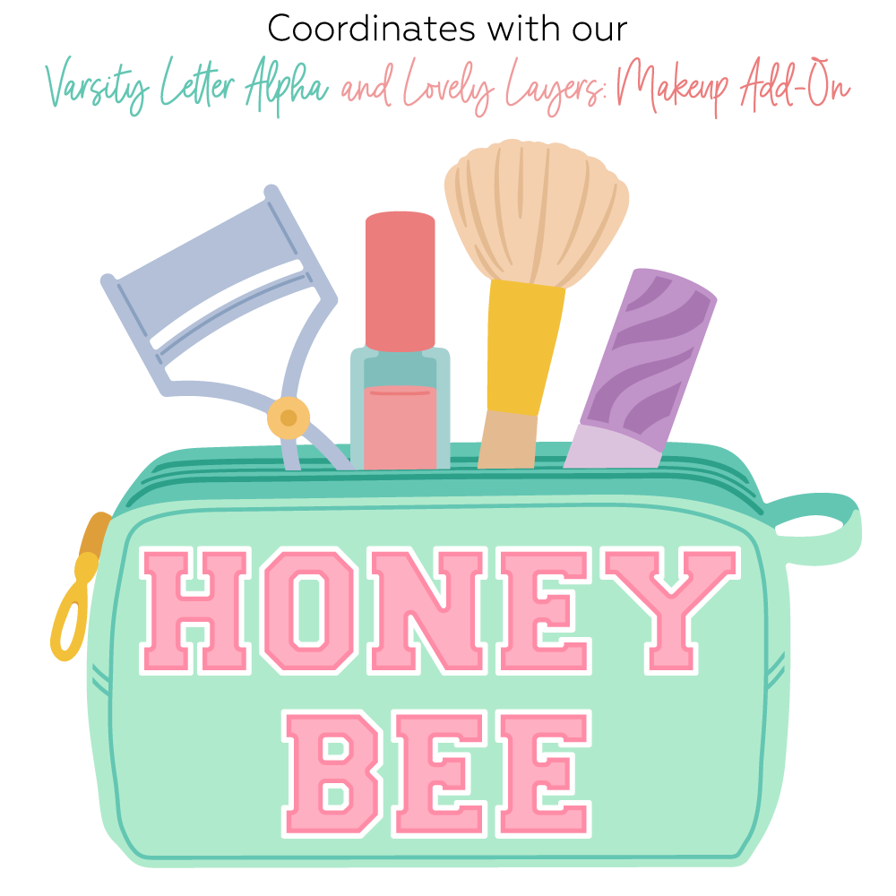 Honey Bee Lovely Layers Zipper Bag Makeup Add On Dies hbds-llmkup Varsity Letters Image