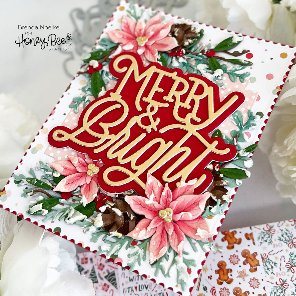 Honey Bee Merry And Bright Dies hbds-mrybr Festive Floral Christmas Card | color-code:ALT02