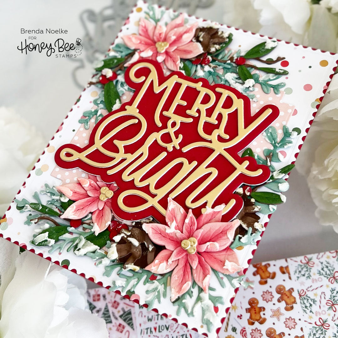 Honey Bee Merry And Bright Dies hbds-mrybr Festive Floral Christmas Card | color-code:ALT02