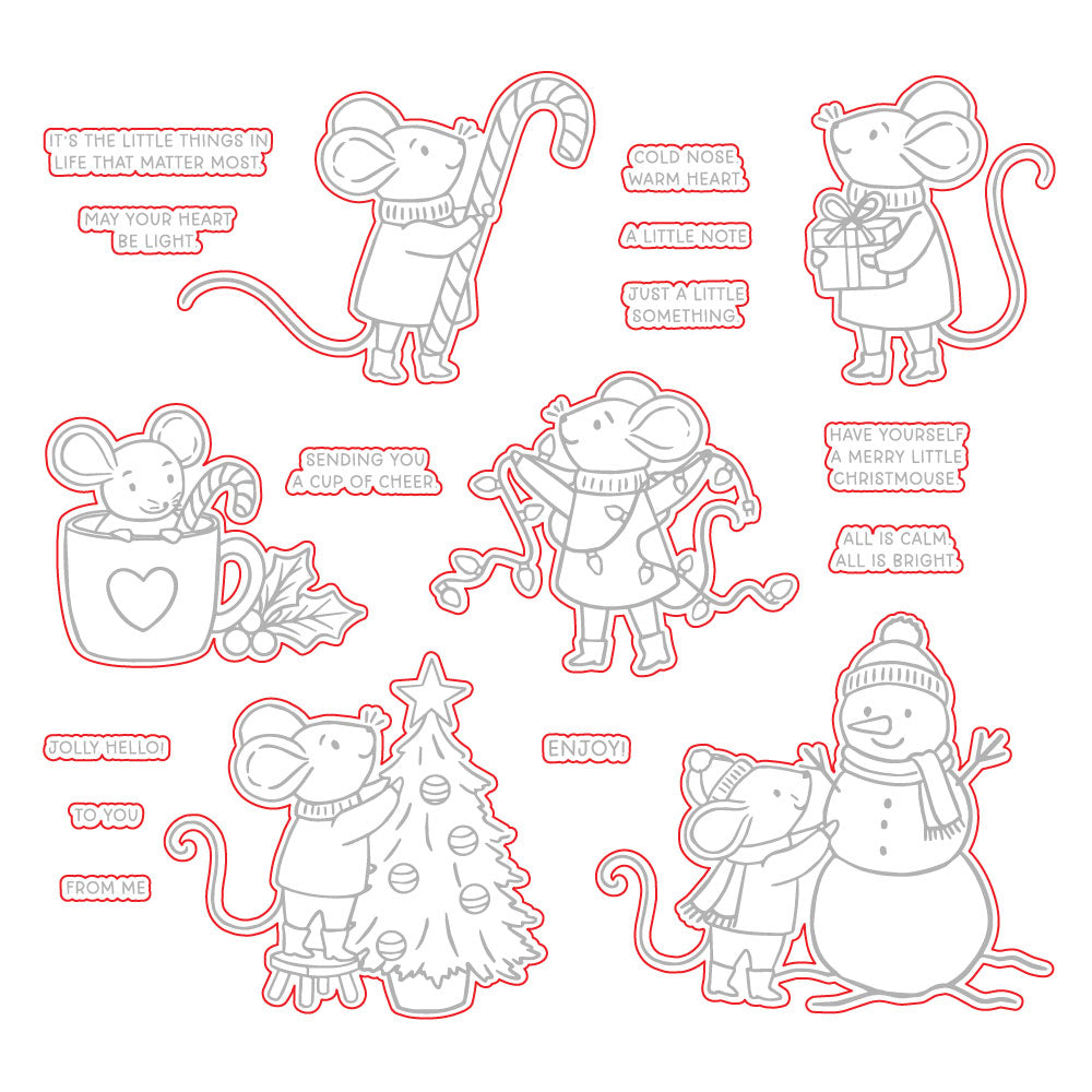 Honey Bee Merry Christmouse Clear Stamps And Dies Bundle HBDS-710 outlined sample