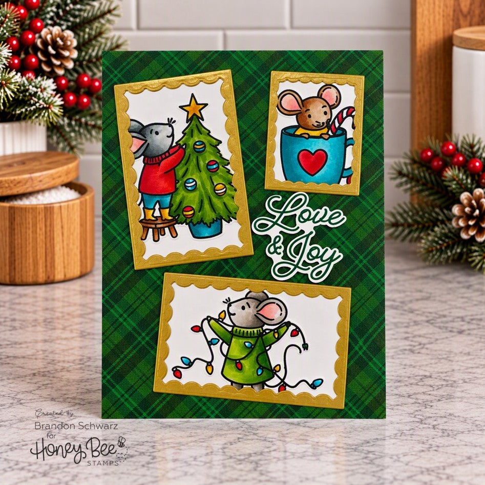Honey Bee Merry Christmouse Clear Stamps hbst-710 Love And Joy Christmas Card
