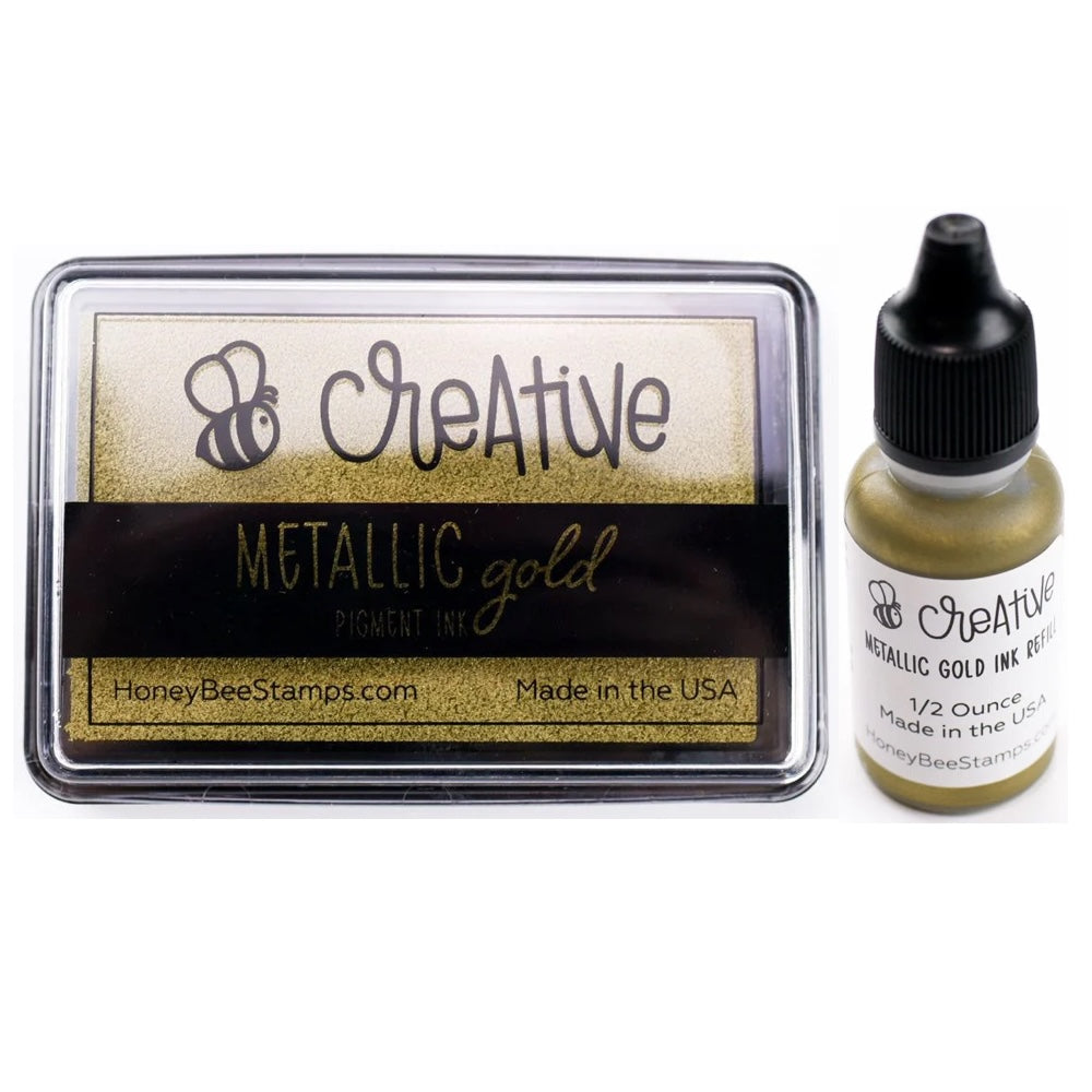 Honey Bee Metallic Gold Pigment Ink Pad And Reinker Bundle