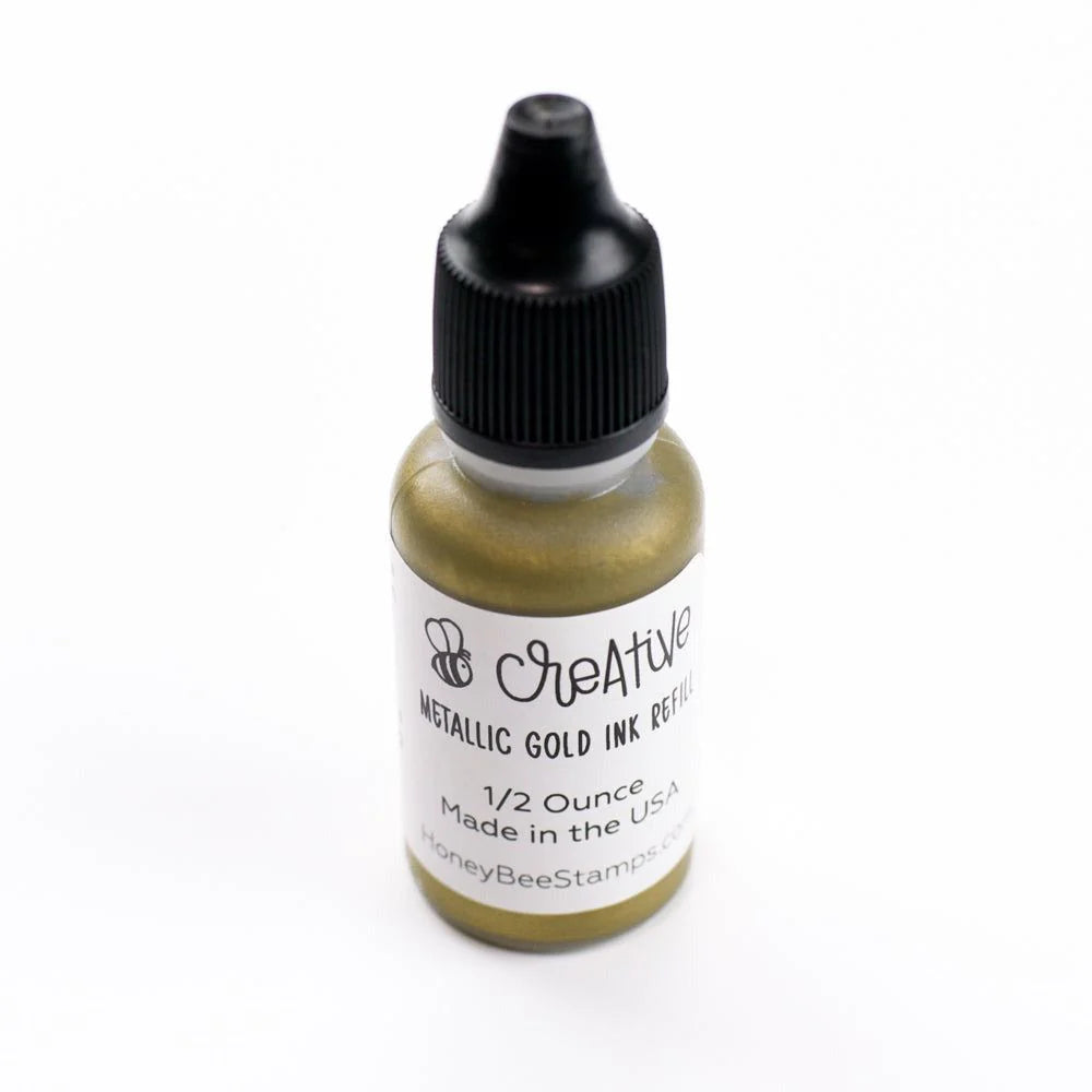 Honey Bee Metallic Gold Pigment Ink Pad And Reinker Bundle Reinker 0.5oz