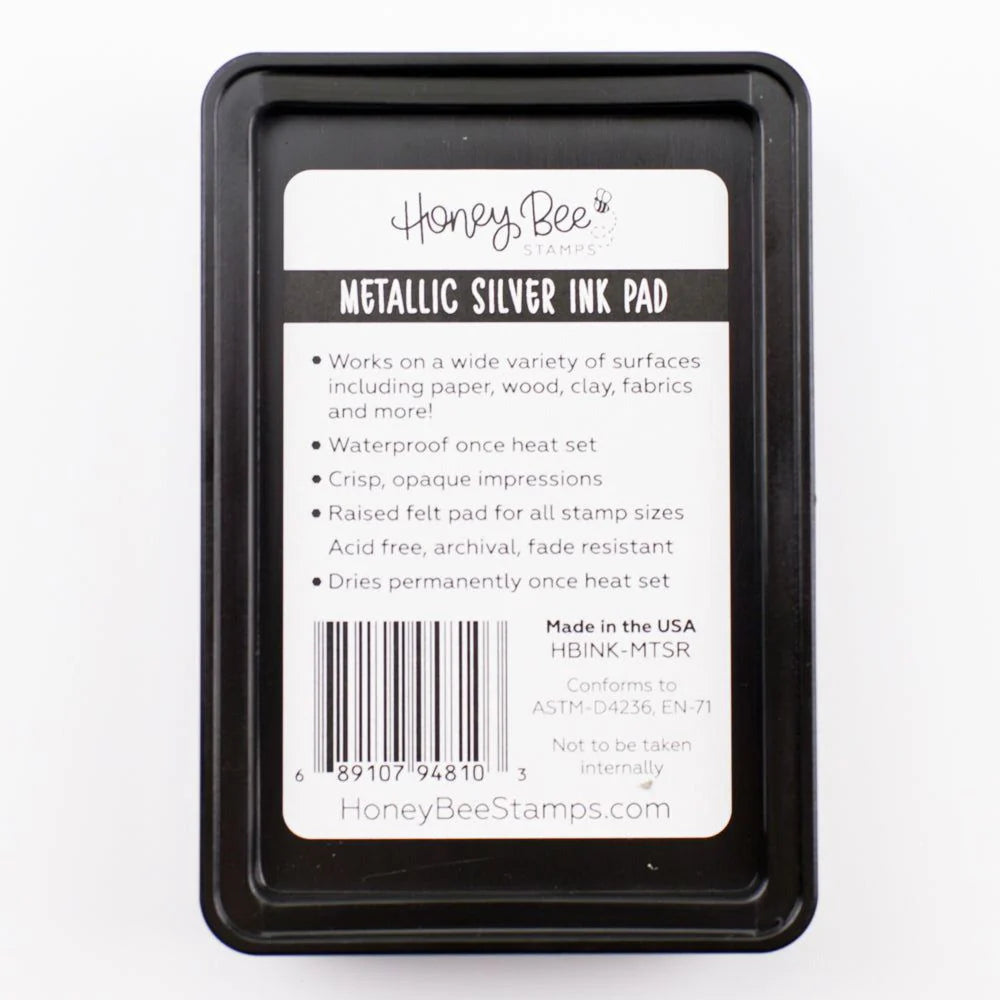 Honey Bee Metallic Silver Pigment Ink Pad And Reinker Bundle Back of Ink Pad hbink-mtsr