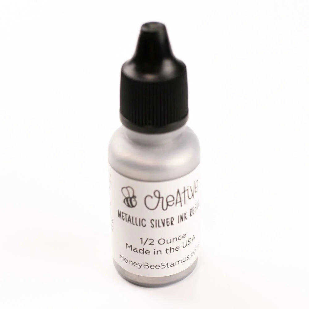 Honey Bee Metallic Silver Pigment Ink Pad And Reinker Bundle Reinker Bottle Alone