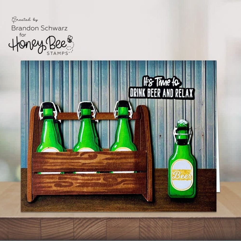 Honey Bee Nailed It Clear Stamps hbst-650 Brandon Schwarz Time to Drink Beer Card