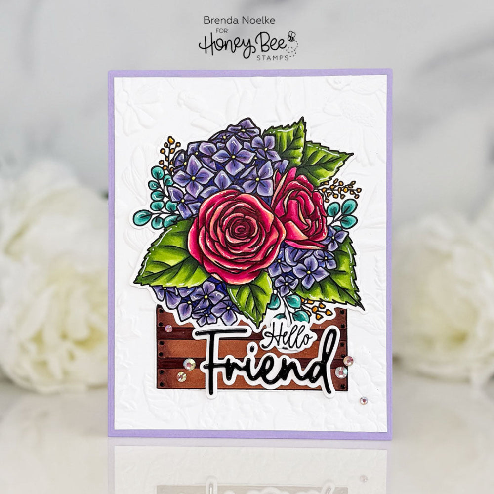 Honey Bee Nancy's Lilac Bouquet Dies hbds-629 Hello Friend Card