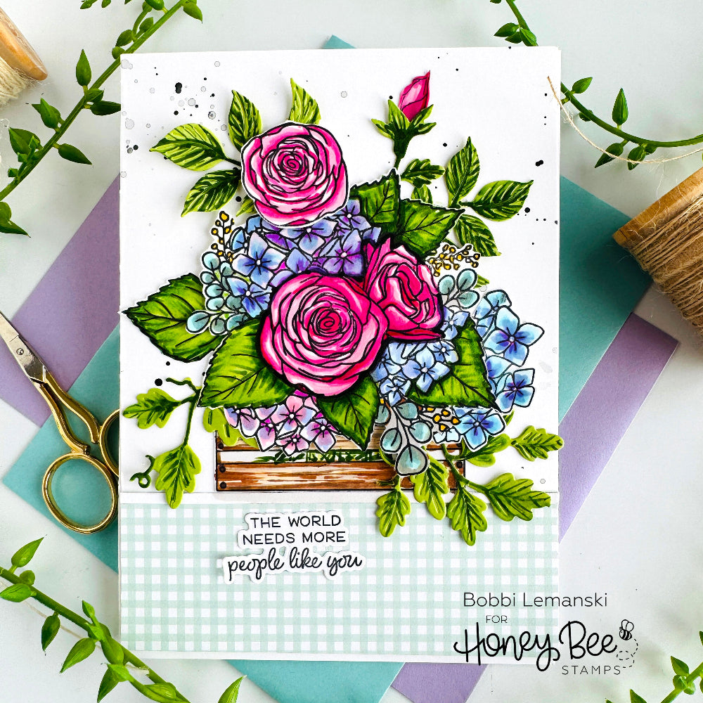 Honey Bee Nancy's Lilac Bouquet Stamps And Dies Bundle The World Needs More People Like You Card