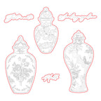 Honey Bee Ornate Ginger Jars Stamps And Dies Bundle Wafer die outlines