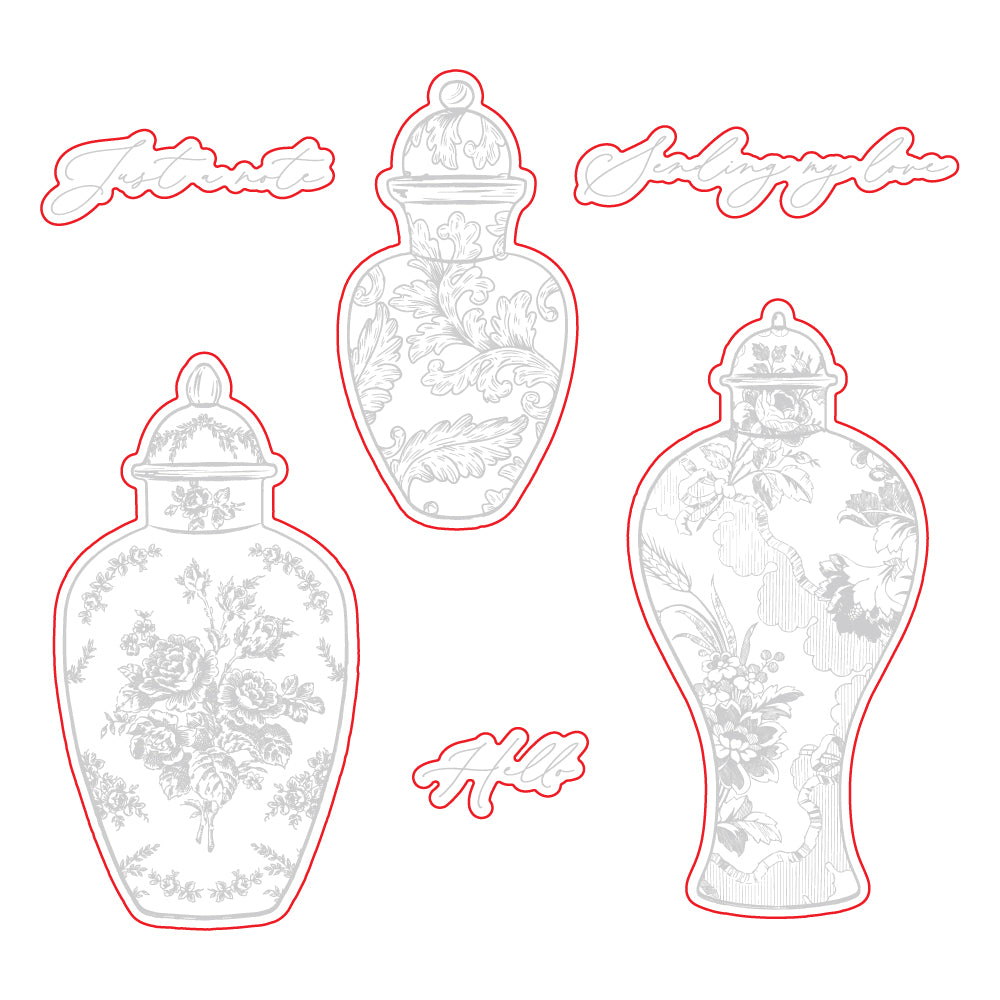Honey Bee Ornate Ginger Jars Stamps And Dies Bundle Wafer die outlines