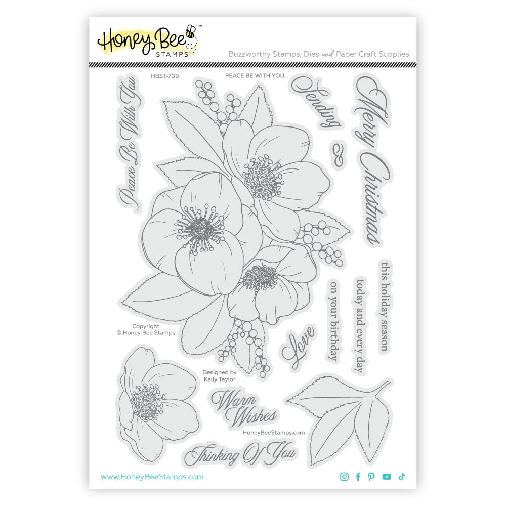 Honey Bee Peace Be With You Clear Stamps Dies And Stencils Bundle HBST-709 packaged