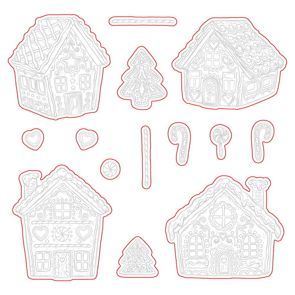 Honey Bee Peppermint Village Cling Stamps And Dies Bundle HBDS-621 Outline of Cutouts