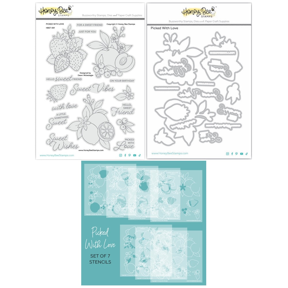 Honey Bee Picked With Love Clear Stamps Dies And Stencils Bundle