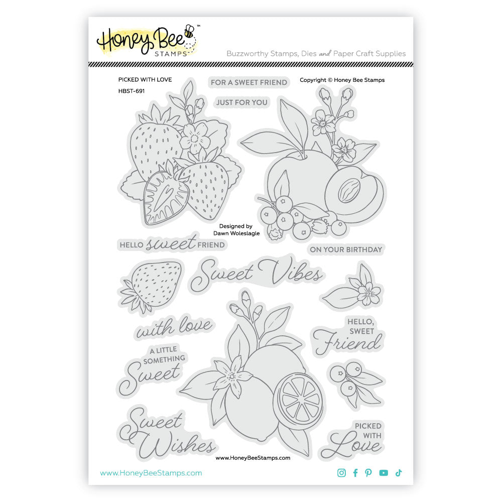 Honey Bee Picked With Love Clear Stamps Dies And Stencils Bundle Hello Sweet Friend Sentiments