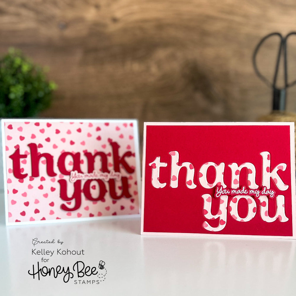 Honey Bee Playful Lowercase Alphabet Dies hbds-beeply Hearts Thank You Card