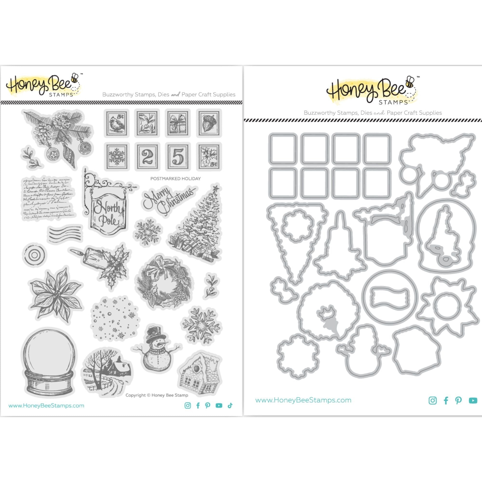 Honey Bee Postmarked Holiday Cling Stamps And Dies Bundle