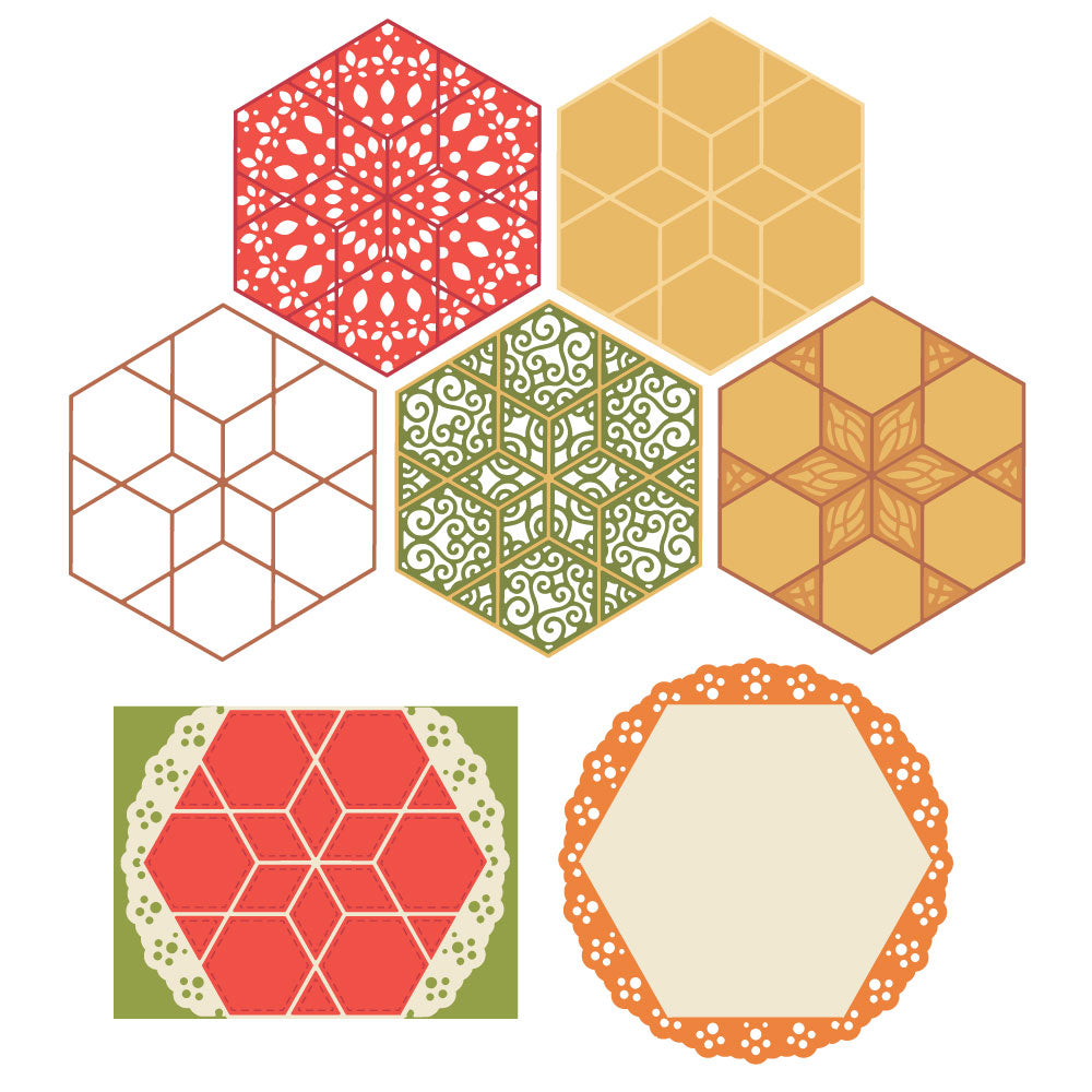 Honey Bee Quilted Honeycomb Hexies Dies hbds-bqhhx Autumn Geometric Designs