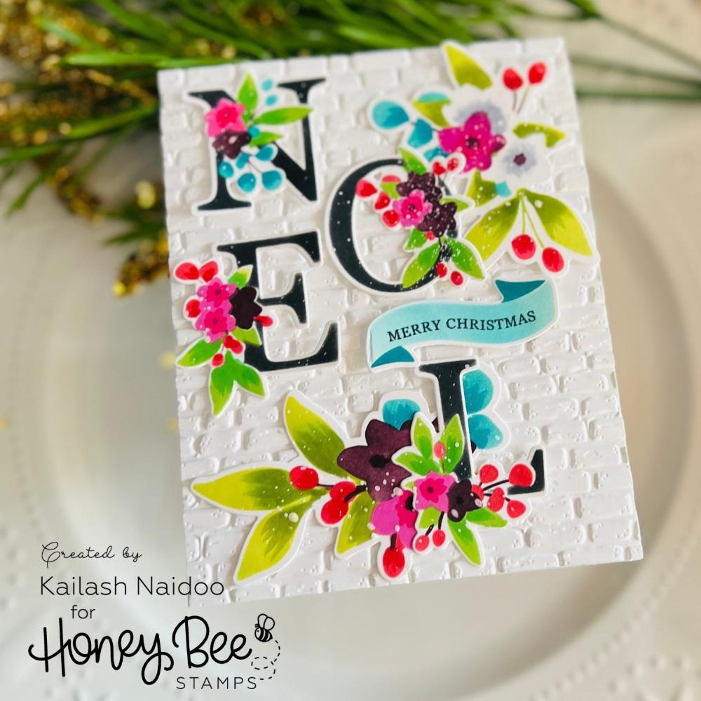 Honey Bee Rustic Brick Wall 3D Embossing Folder hbef-022 Floral Noel Card