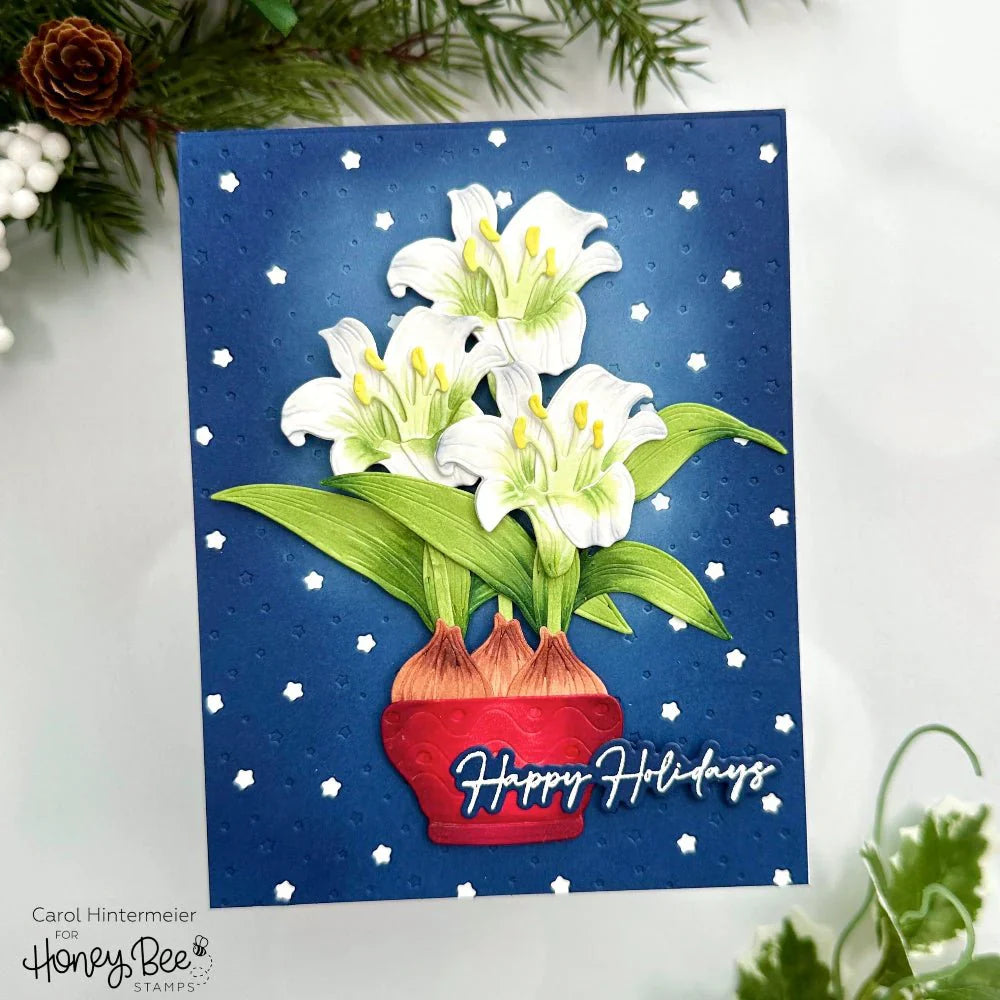 Honey Bee Seasonal Sentiments Clear Stamps And Dies Bundle Carol Hintermeier Happy Holidays Amaryllis Card