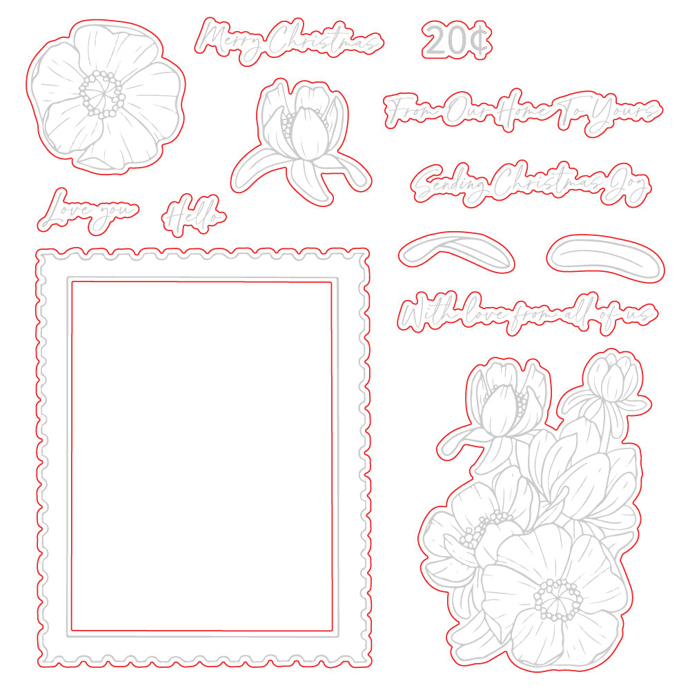 Honey Bee Sending Christmas Joy Clear Stamps And Dies Bundle Outlined Dies