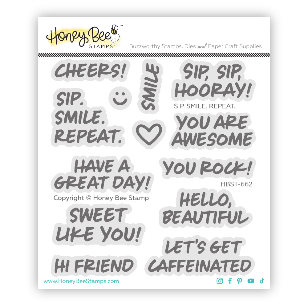 Honey Bee Sip Smile Repeat Clear Stamps hbst-662 Product Image