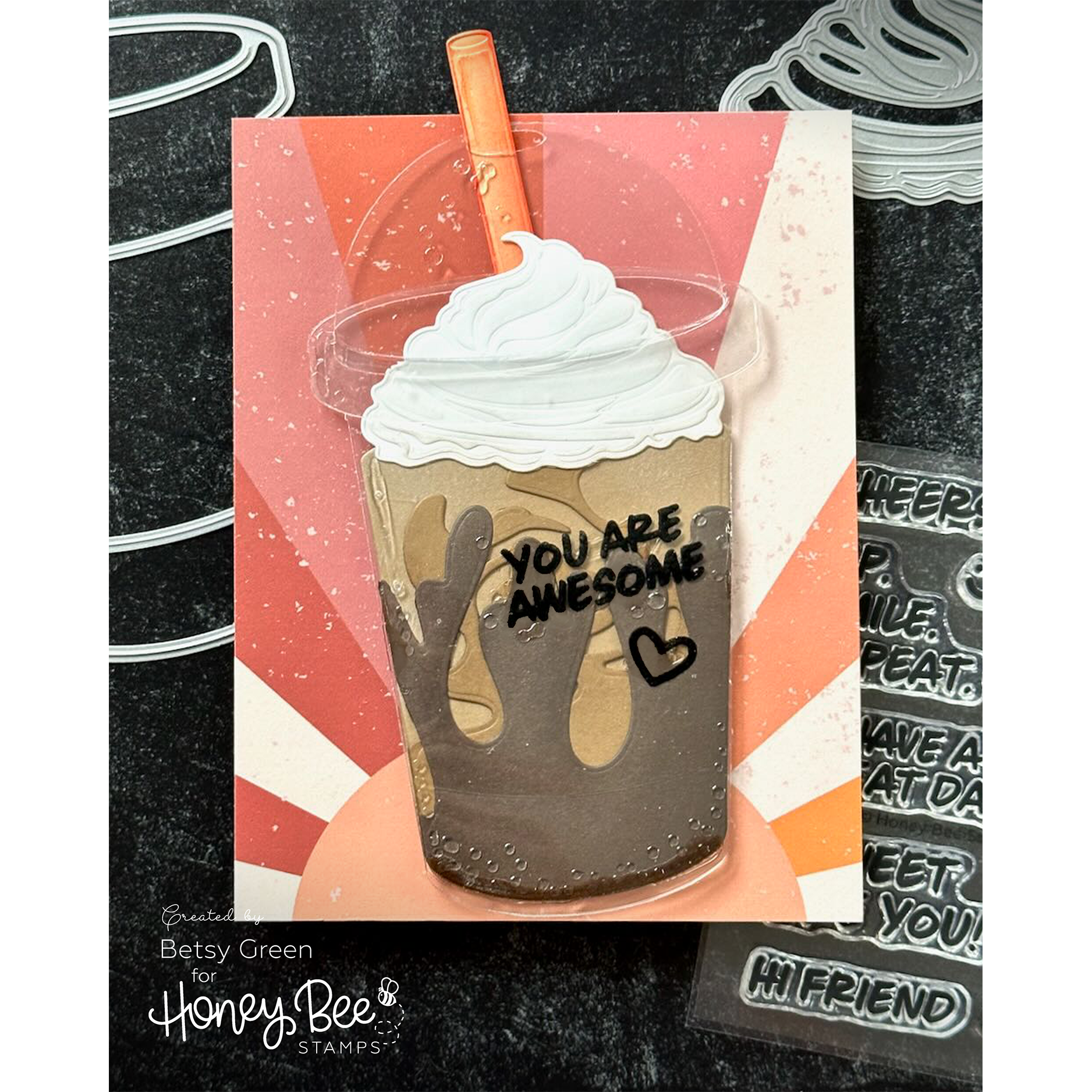 Honey Bee Sip Smile Repeat Dies hbds-662 You Are Awesome Card