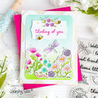 Honey Bee Spring Meadow Clear Stamps And Stencils Bundle Thinking Of You Card