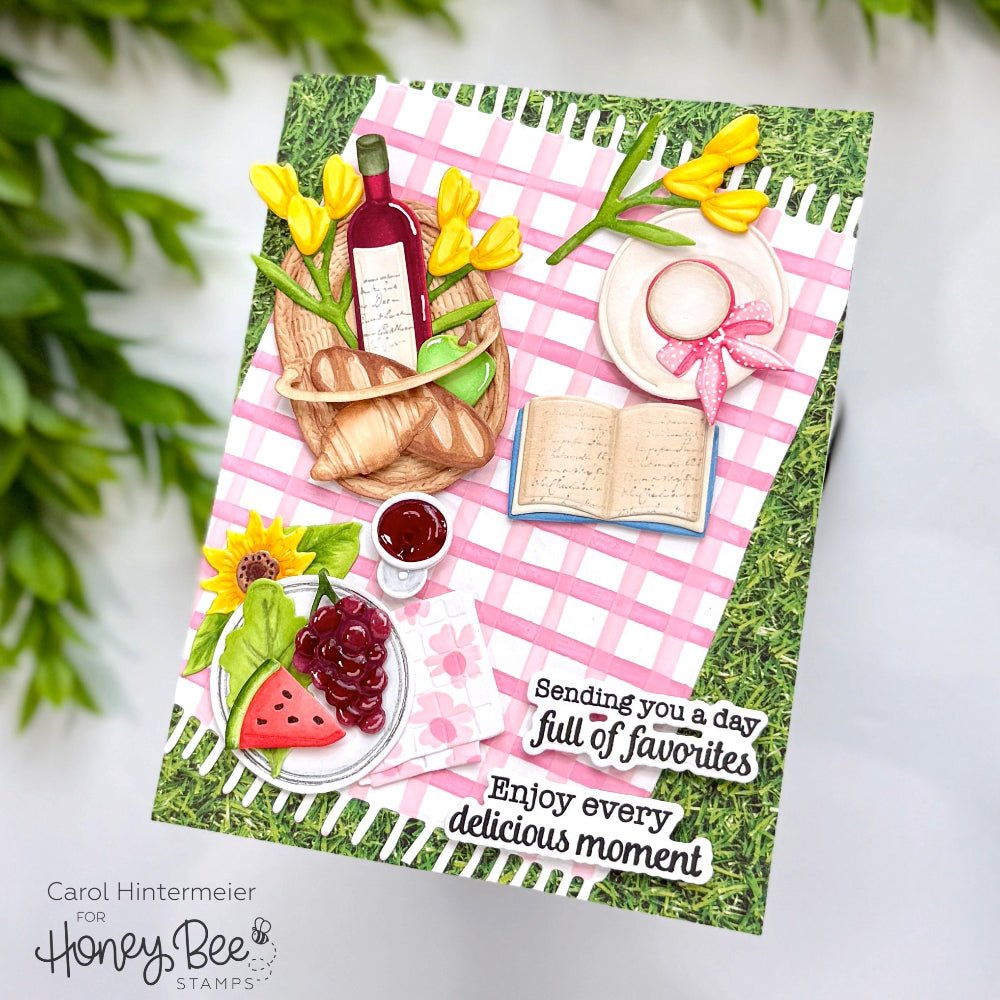 Honey Bee Stacked With Joy Clear Stamps And Dies Bundle Summer Picnic Card