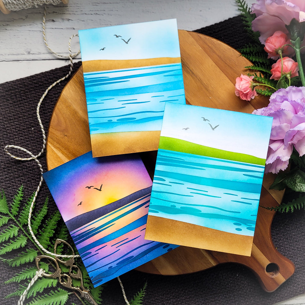Honey Bee Steady Waters Stencils hbsl-175 Ocean Trio Cards