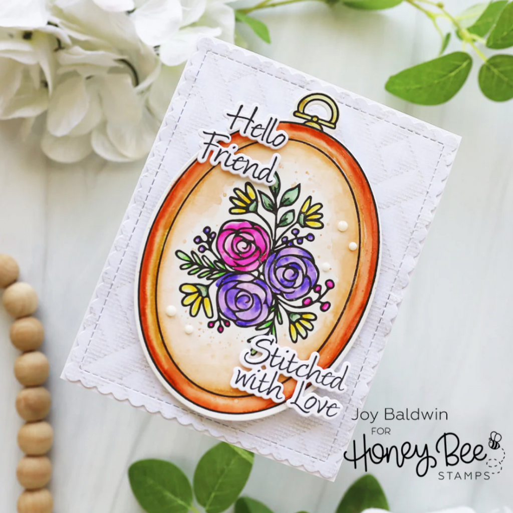 Honey Bee Stitched With Love Clear Stamps And Dies Bundle Joy Baldwin Card
