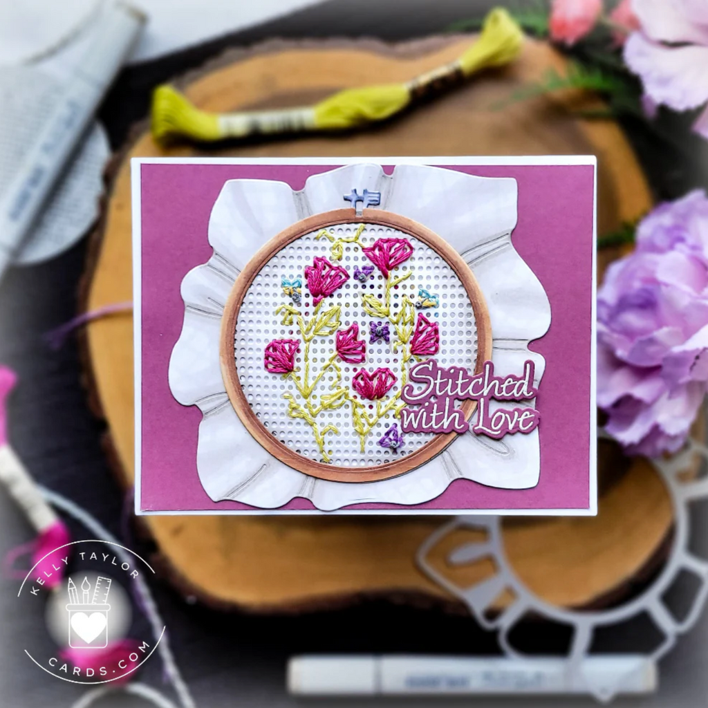 Honey Bee Stitched With Love Clear Stamps And Dies Bundle Kelly Taylor Card